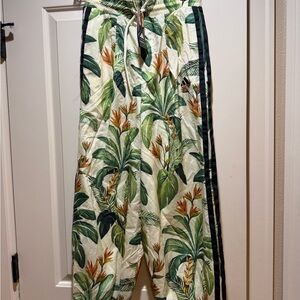 Adidas x FARM Rio Green and Orange Leaf Print Pants. NWT